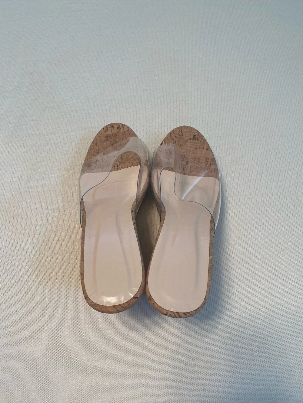 Clear Strap Cork Wedge Slide Sandals - Neutral (NEVER WORN)
